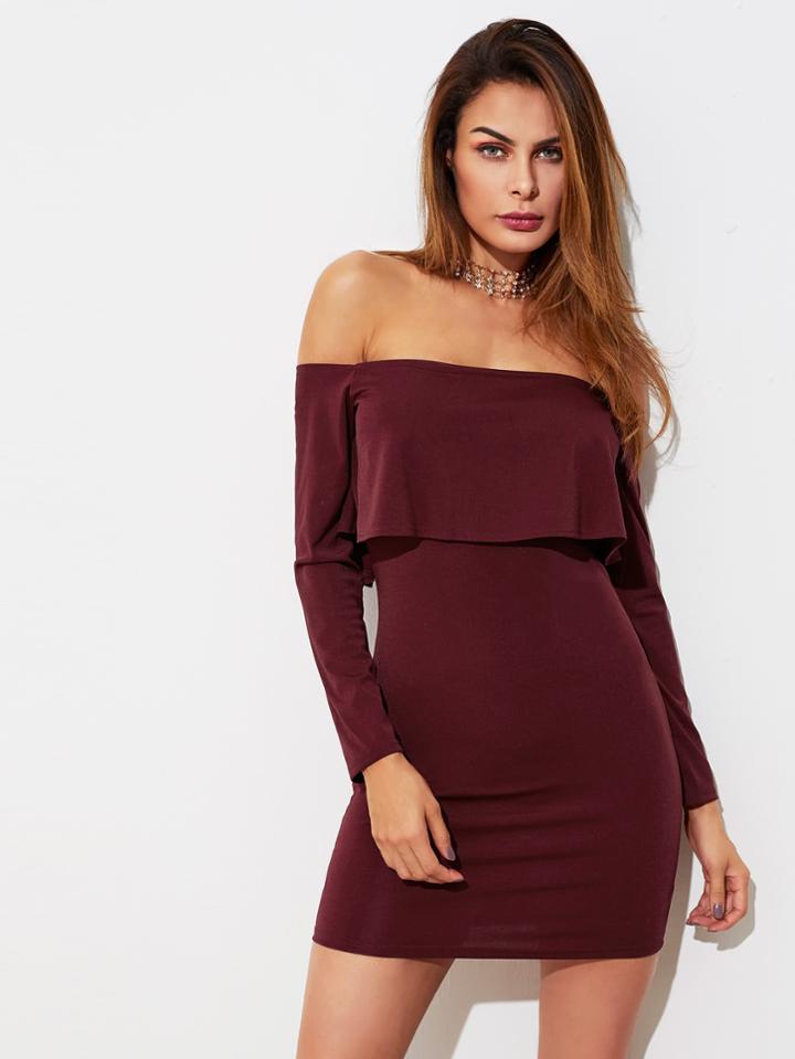 Shein Bardot Frill Layered Bodycon Dress