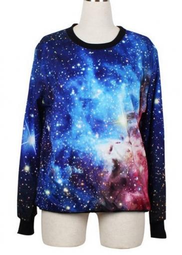 Rosewe Hot Sale O Neck Long Sleeve Galaxy Style Sweats