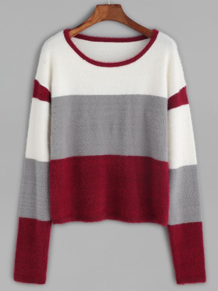 Shein Color Block Fluffy Sweater