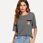 Shein Sequin Pocket Patched Heathered Tee