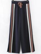 Shein Navy Striped Slit Side Wide Leg Pants