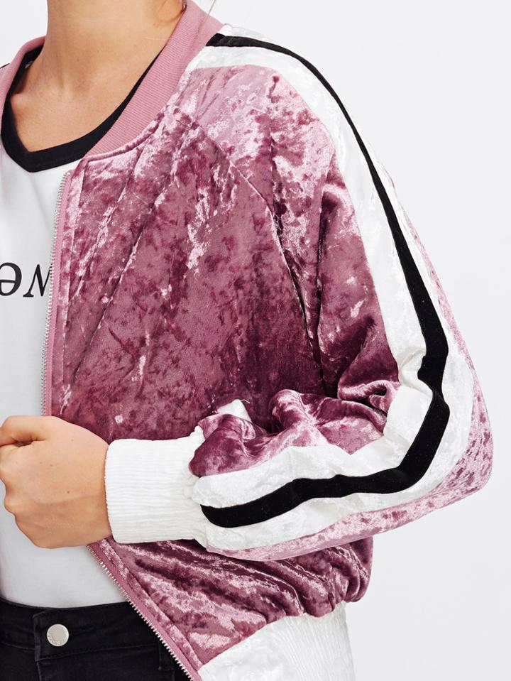 Shein Striped Sleeve Velvet Jacket