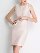 Shein Apricot Sleeveless Floral Print Drawstring Dress