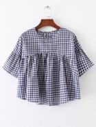 Shein Flute Sleeve Gingham Print Babydoll Top