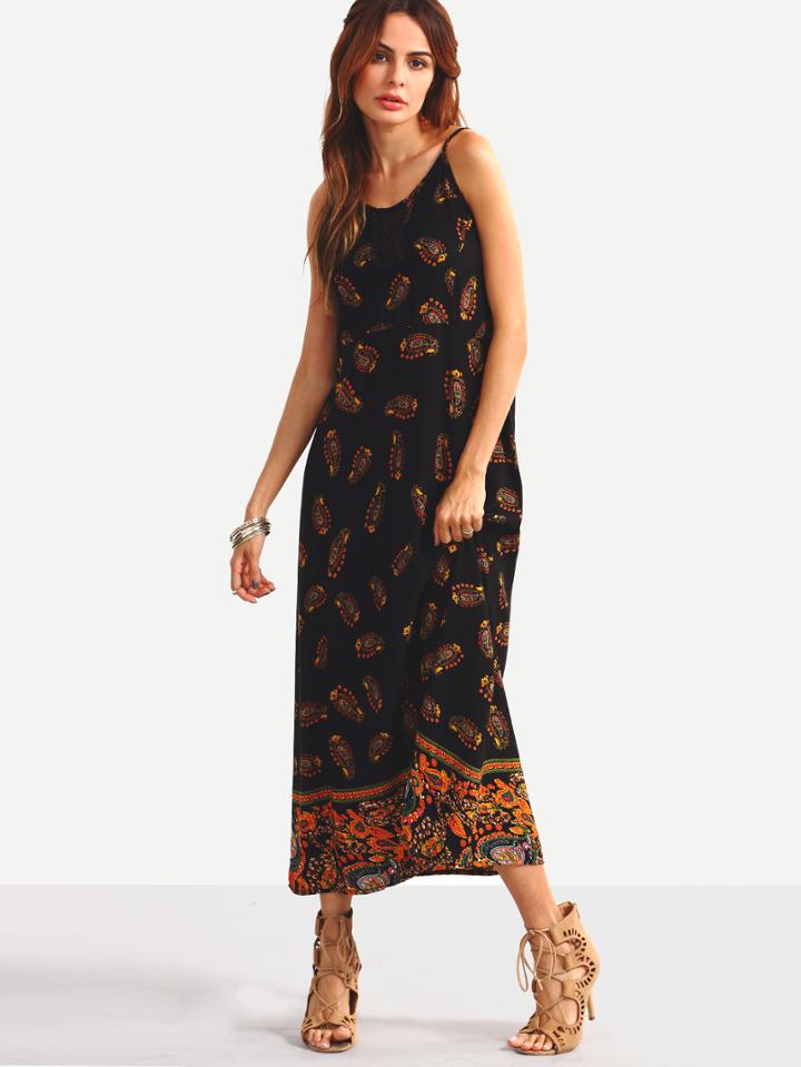 Shein Paisley Print Shift Cami Dress - Black