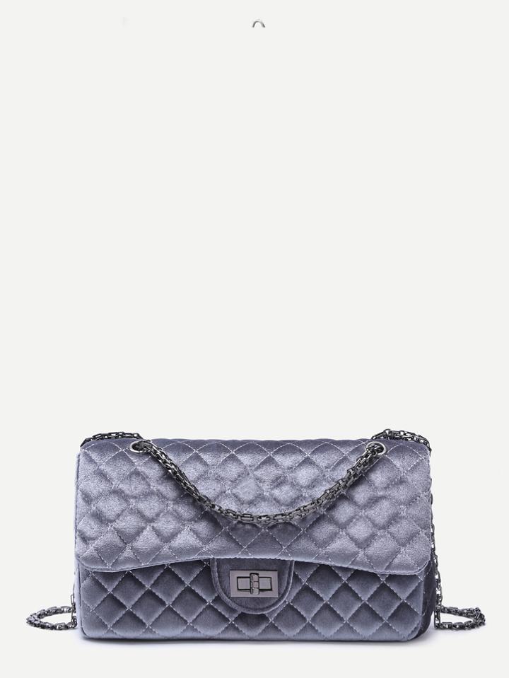 Shein Grey Velvet Quilted Flap Top Chain Bag