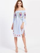 Shein Split Side Knot Detail Embroidered Dress