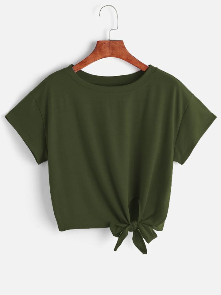 Shein Knot Front Crop Tee