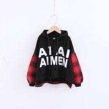 Shein Girls Contrast Plaid Letter Print Hoodie