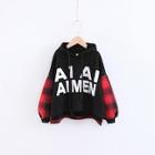 Shein Girls Contrast Plaid Letter Print Hoodie