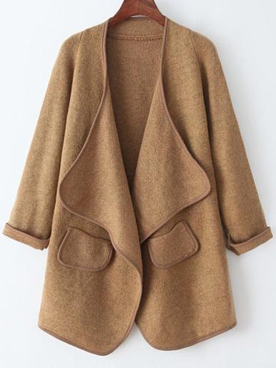 Shein Khaki Long Sleeve Pockets Loose Sweater Coat