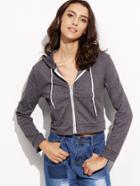 Shein Grey Crop Hoodie Zipper Sweatshirt