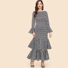 Shein Tiered Layered Ruffle Sleeve Dot Print Dress