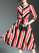 Shein Color Block Belted Striped Dress