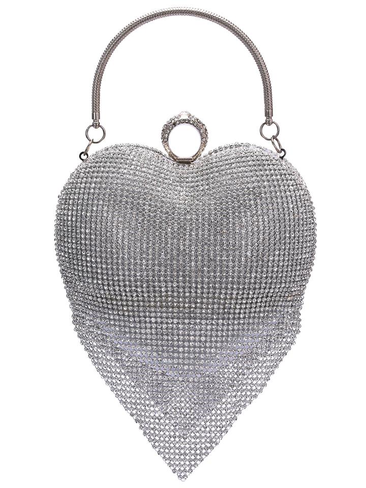 Shein Silver Rhinestone Heart Banquet Bag