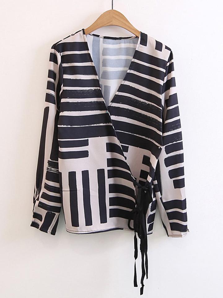 Shein Surplice Front Lace Up Detail Wrap Top