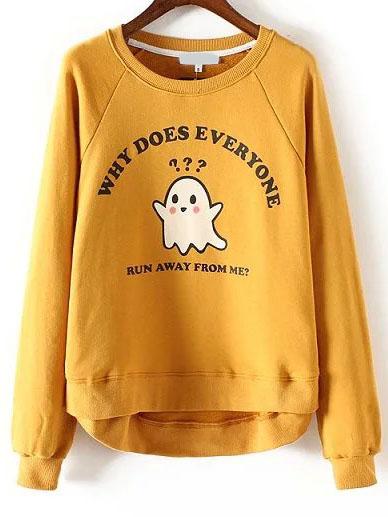 Shein Cartoon Letters Print Yellow Sweatshirt