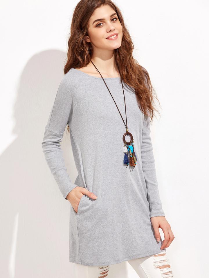 Shein Grey Cutout V Back Tee Dress