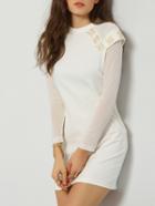 Shein White Round Neck Rhinestone Bodycon Dress