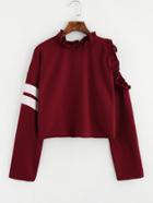Shein Frilled One Side Open Shoulder Striped Sweatshirt