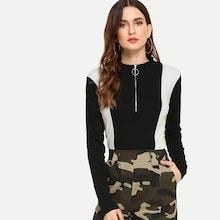Shein Cut And Sew Zip Decoration Tee