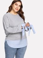 Shein Contrast Striped Cuff And Hem Heathered Pullover