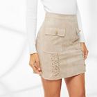 Shein Dual Flap Pocket Grommet Crisscross Suede Skirt
