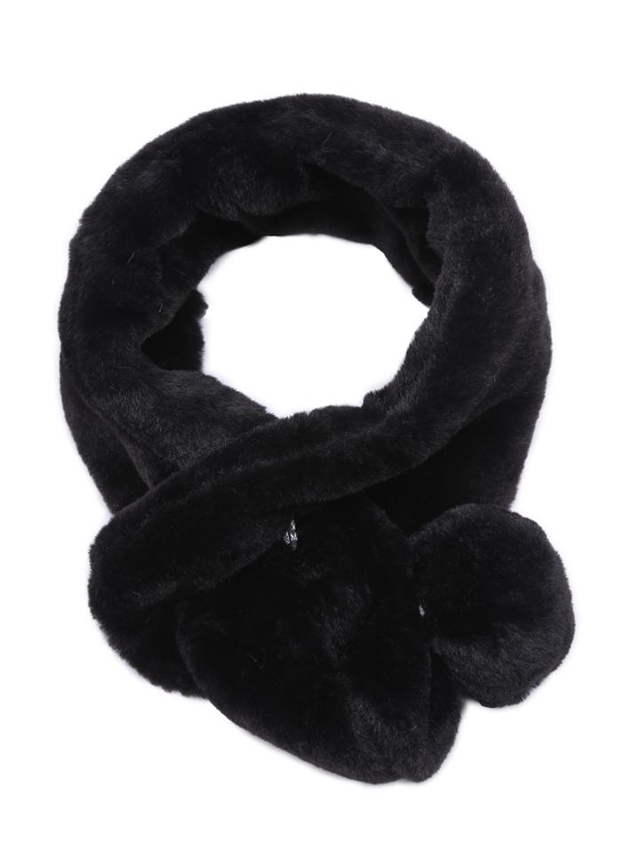Shein Black Faux Fur Single Pom Pom Tippet Scarf