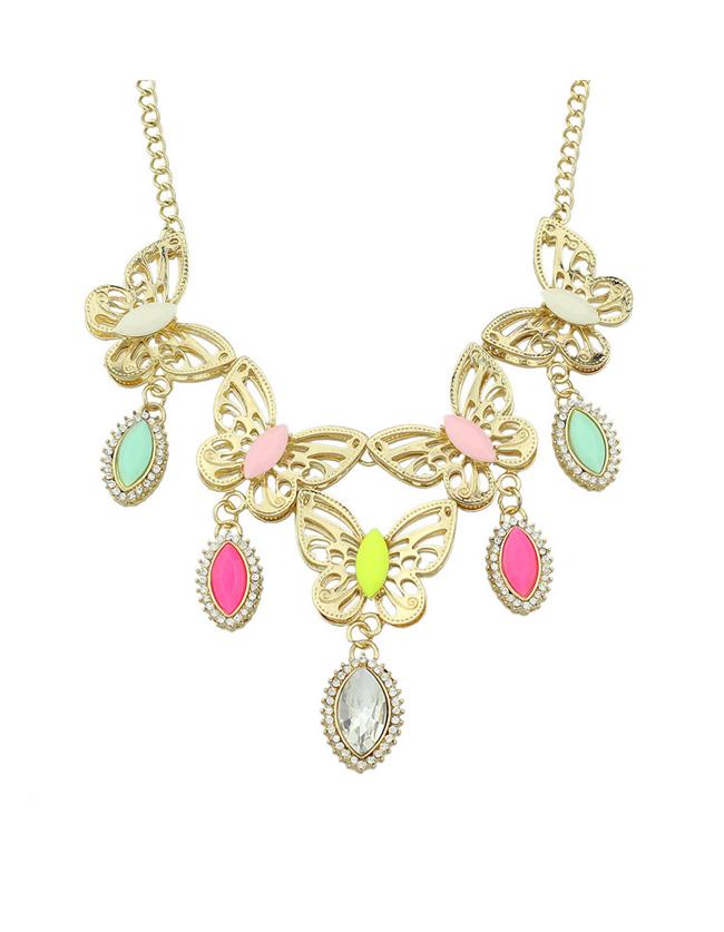 Shein Colorful Stone Butterfly Necklace