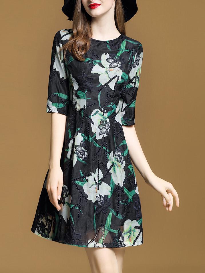 Shein Flowers Print Mesh A-line Dress