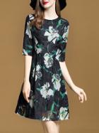 Shein Flowers Print Mesh A-line Dress