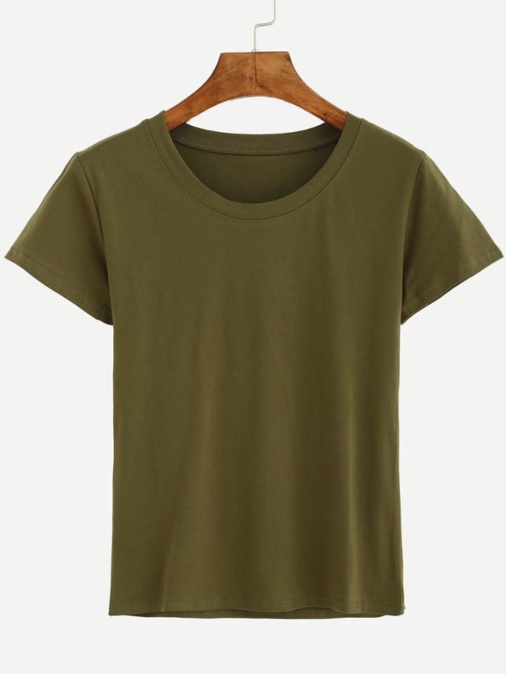 Shein Olive Green Short Sleeve T-shirt