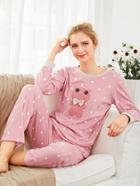 Shein Bear Embroidered Pullover & Pants Pj Set