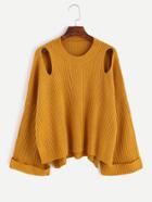 Shein Yellow Cut Out Slit Side Cuffed Sweater