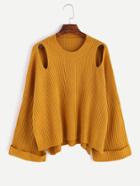 Shein Yellow Cut Out Slit Side Cuffed Sweater