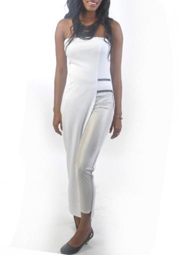 Rosewe Fake Two Piece White Dress Jumpsuit