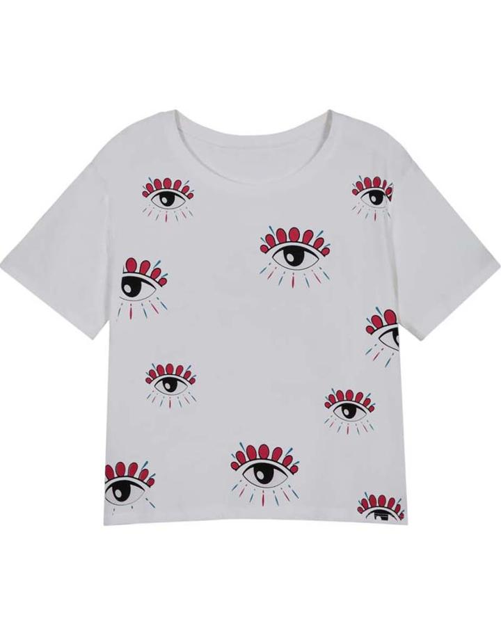 Shein White Short Sleeve Eyes Print T-shirt