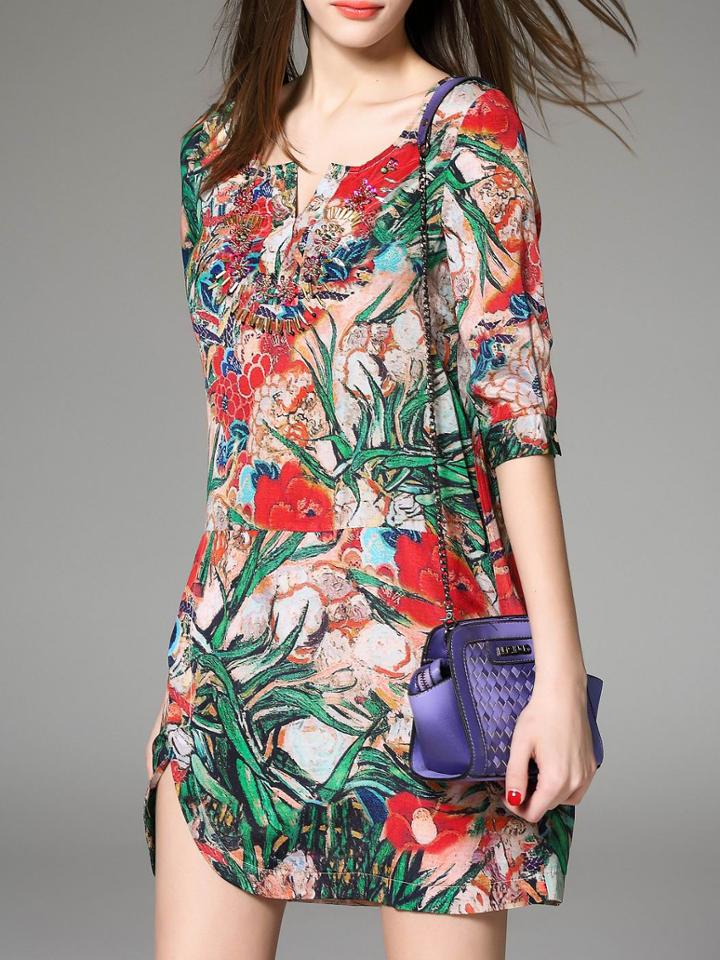 Shein Multicolor Tribal Print Shirt Dress