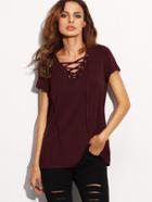 Shein Lace Up Front V Neckline Tee