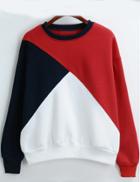 Shein Colour-block Round Neck Loose Crop Sweatshirt