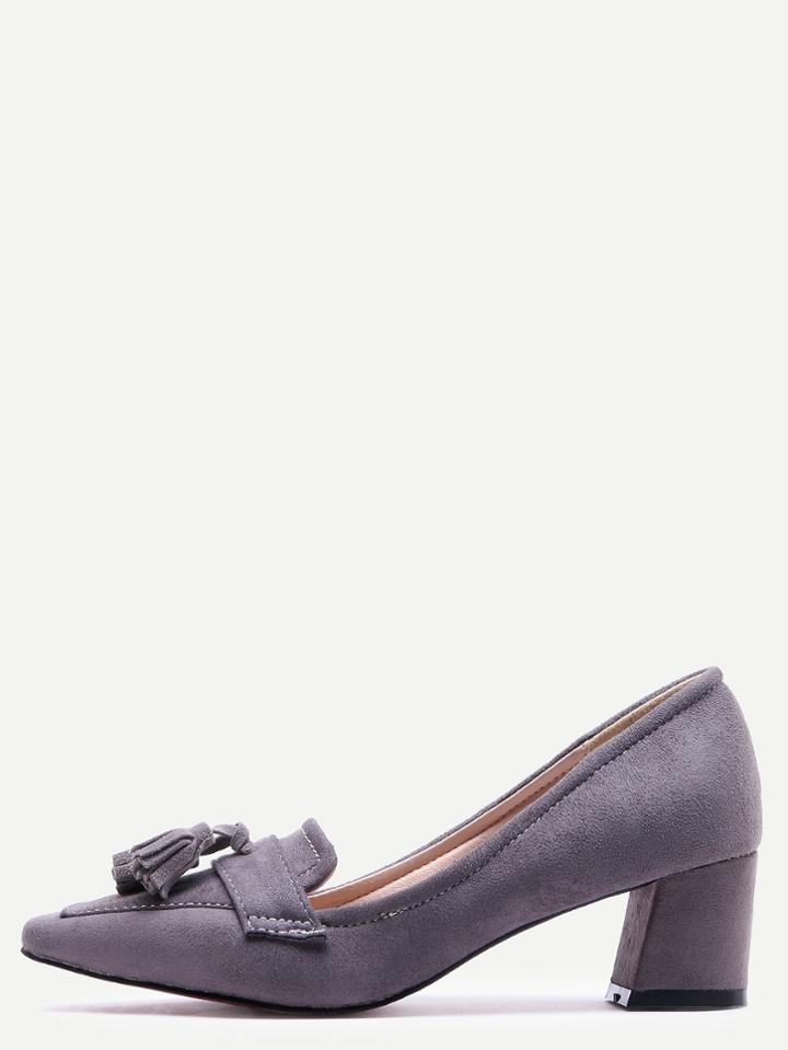 Shein Grey Faux Suede Almond Toe Tassel Pumps