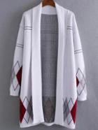 Shein White Geometric Pattern Shawl Collar Cardigan