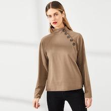 Shein Button Front Raglan Sleeve Mock Pullover