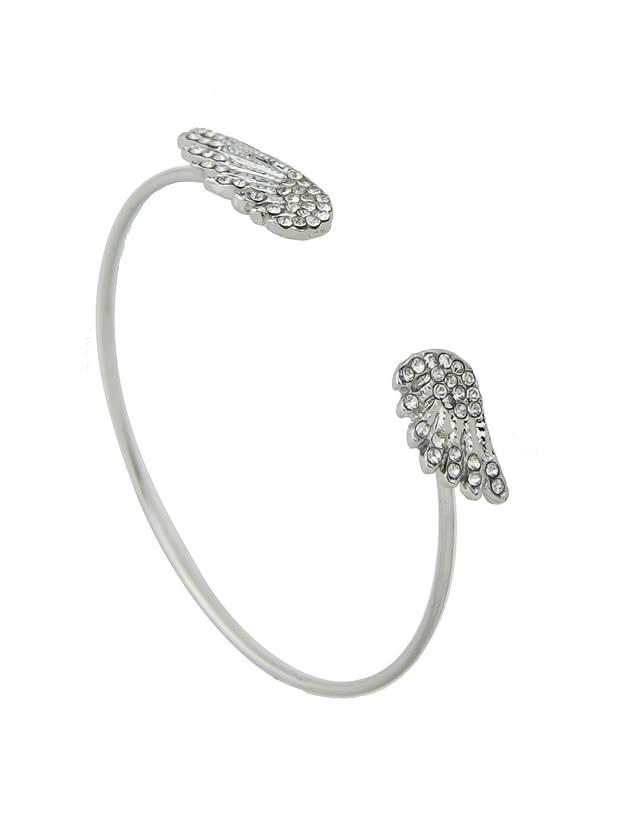 Shein Silver Color Rhinestone Wing Cuff Open Bangles