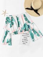 Shein Bardot Leaf Print Trumpet Sleeve Crop Top
