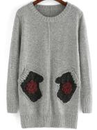 Shein Grey Round Neck Gloves Patterned Sweater