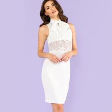 Shein Lace Insert Tied Neck Dress