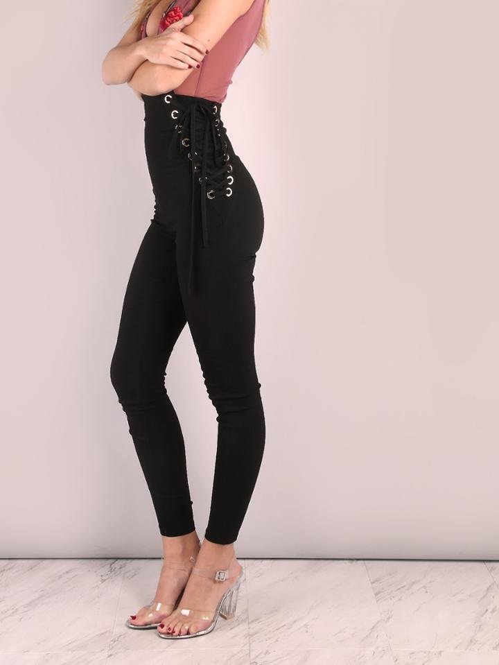 Shein High Waisted Eyelet Strap Skinny Pants