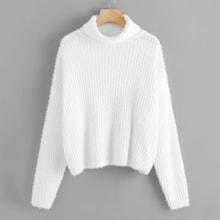 Shein Roll Neck Rib Knit Fuzzy Sweater