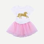 Shein Girls Horse Print Tee With Mesh Skirt